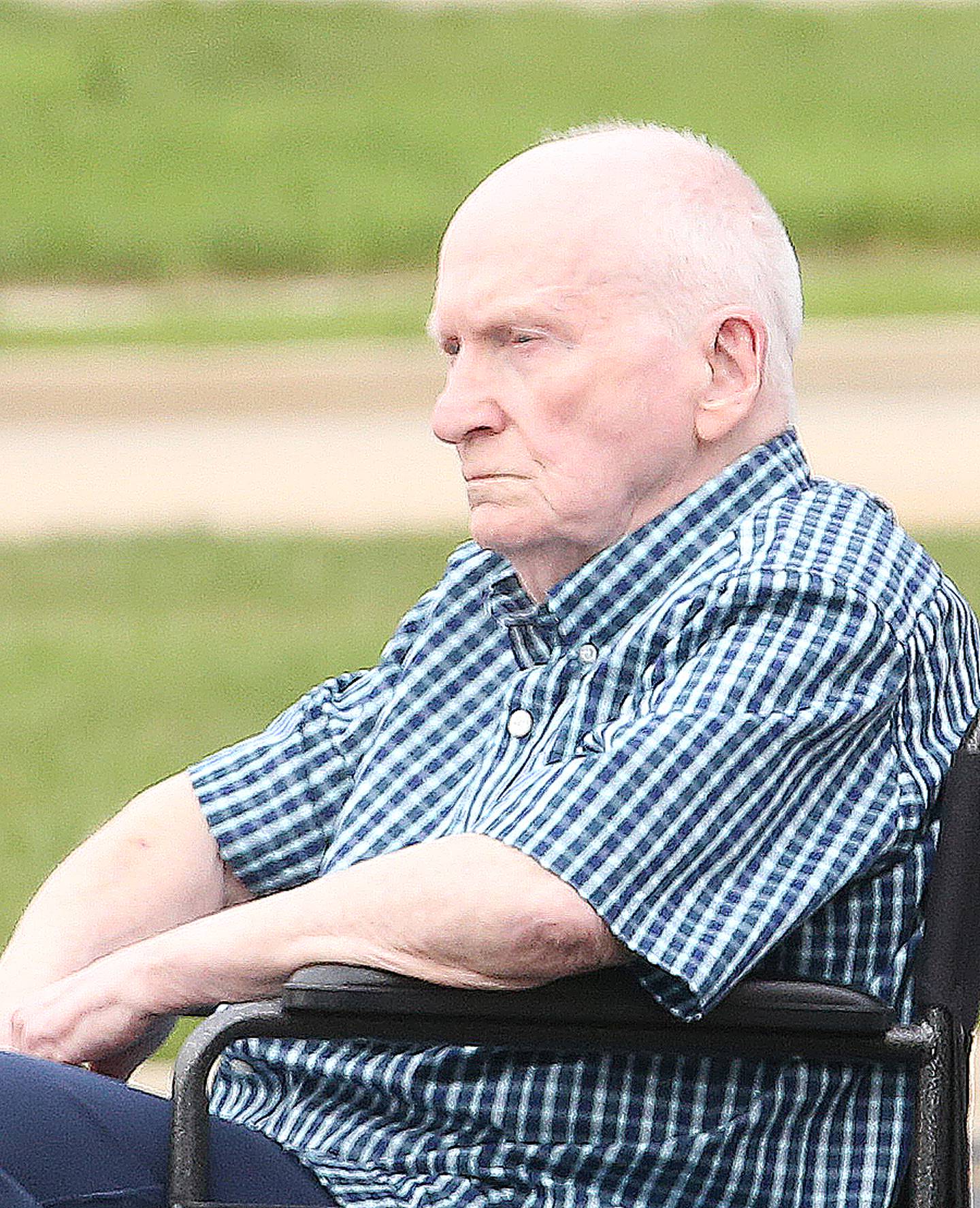 Chester Weger is pushed in a wheel chair as he exits the La Salle County Government Complex on Wednesday, April 10, 2024 in Ottawa.