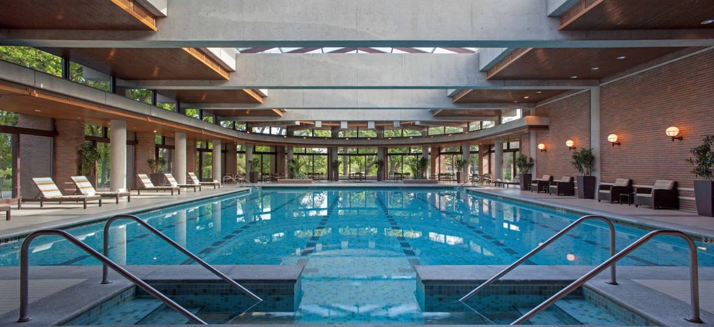 The indoor pool at the Hyatt Lodge Oak Brook hotel.