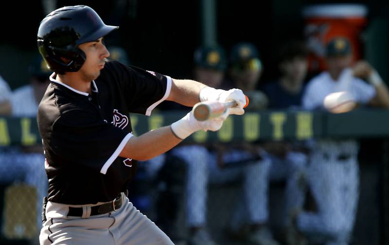 Prairie Ridge's Jack Spindler hits a sacrifice bunt during a Fox Valley Conference baseball game against Crystal Lake South on Friday, May 15, 2026, at Crystal Lake South High School.