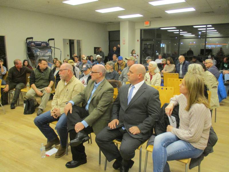 Candidates for Bristol-Kendall Fire Protection District trustee appeared at an election forum on Feb. 13, 2023 in Yorkville. Among them, seated in the front row from left to right, are Richard Huseman, Scott Harmon, Richard Vinyard and Kelly Pleva.