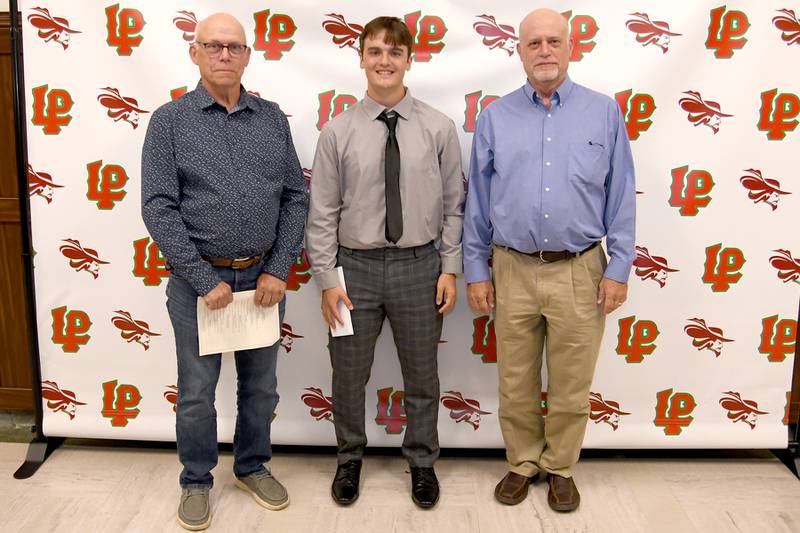 Alex Anderson (middle) received the William and Gerry Etzenbach Engineering Scholarship, presented by two of their sons, Bob (right) and Tom Etzenbach. This $1,000 scholarship was established in honor of La Salle-Peru High School graduates William and Gerry Etzenbach. William was a longtime civil engineer for the city of Peru and president of Chamlin and Associates in Peru. He also was heavily involved in community service to the Illinois Valley Community Hospital Board and the Boy Scouts. This scholarship is offered to a graduating L-P senior planning to pursue a college degree in engineering.