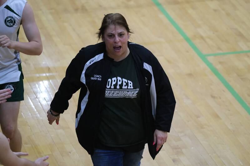 Glenbard West head coach Christine GiuntaMayer during the game against Roncalli (IN) in the Lincoln-Way East Tournament title match. Saturday, April 30, 2022, in Frankfort.