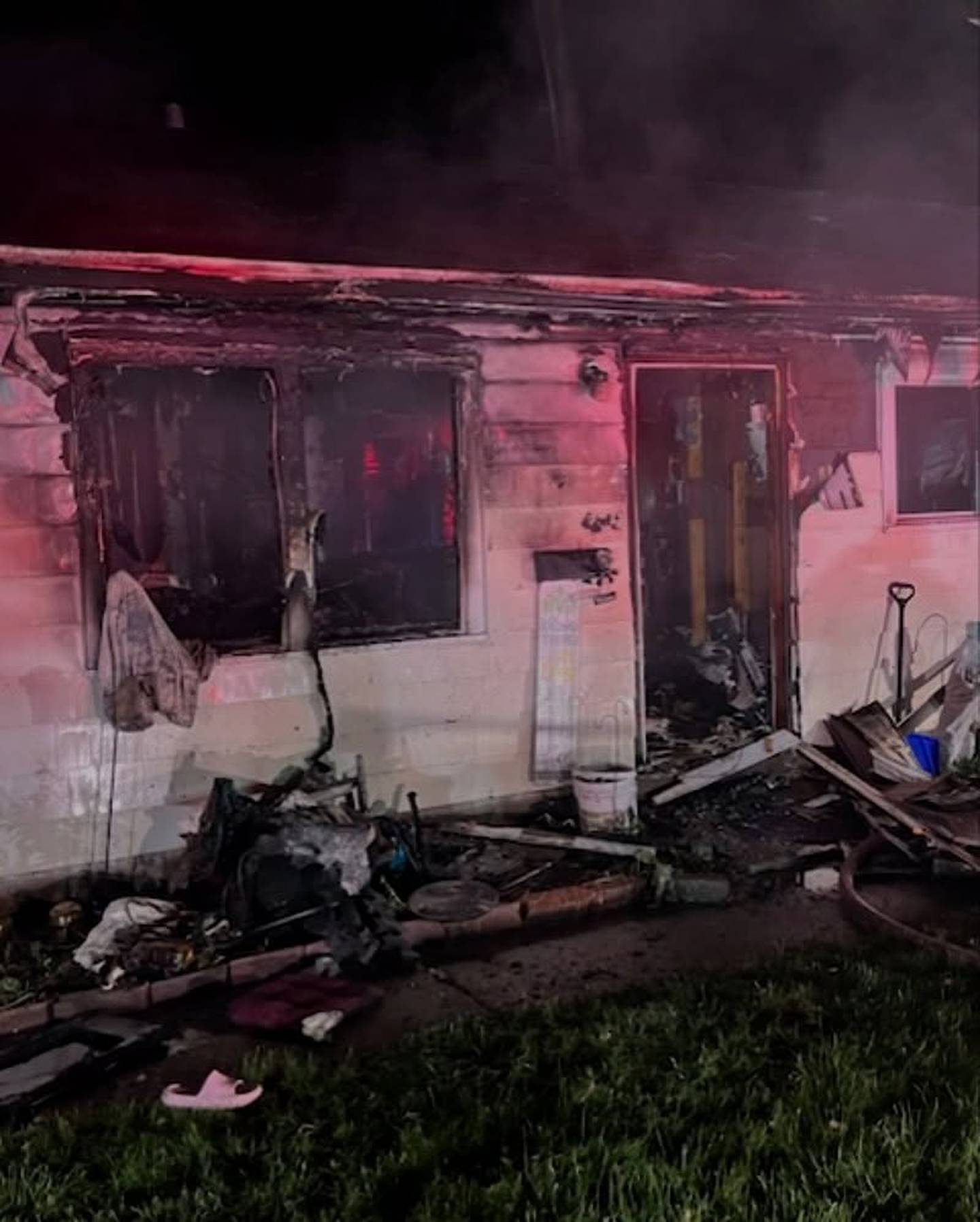 The remains of a Crest Hill home in the 1700 block of Inner Circle Drive after the Lockport Township Fire Protection District extinguished a fire early in the morning of Wednesday, May 21, 2025.
