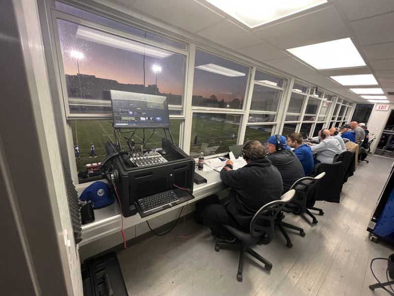 Tiger Central Live is on the air, including (from left) Norm Vandermoon, Jason Smith and Brody Anderson. At left is the ""The Beast," a custom PC that allows TCL to run the stream smoothly at 1080p 60 frames per second from multiple angles.
Not pictured are TCL's Steve Morton, Steve Gray, Austin Gordon, Cail Piper, Kolby Clementz and Lou Higgins.