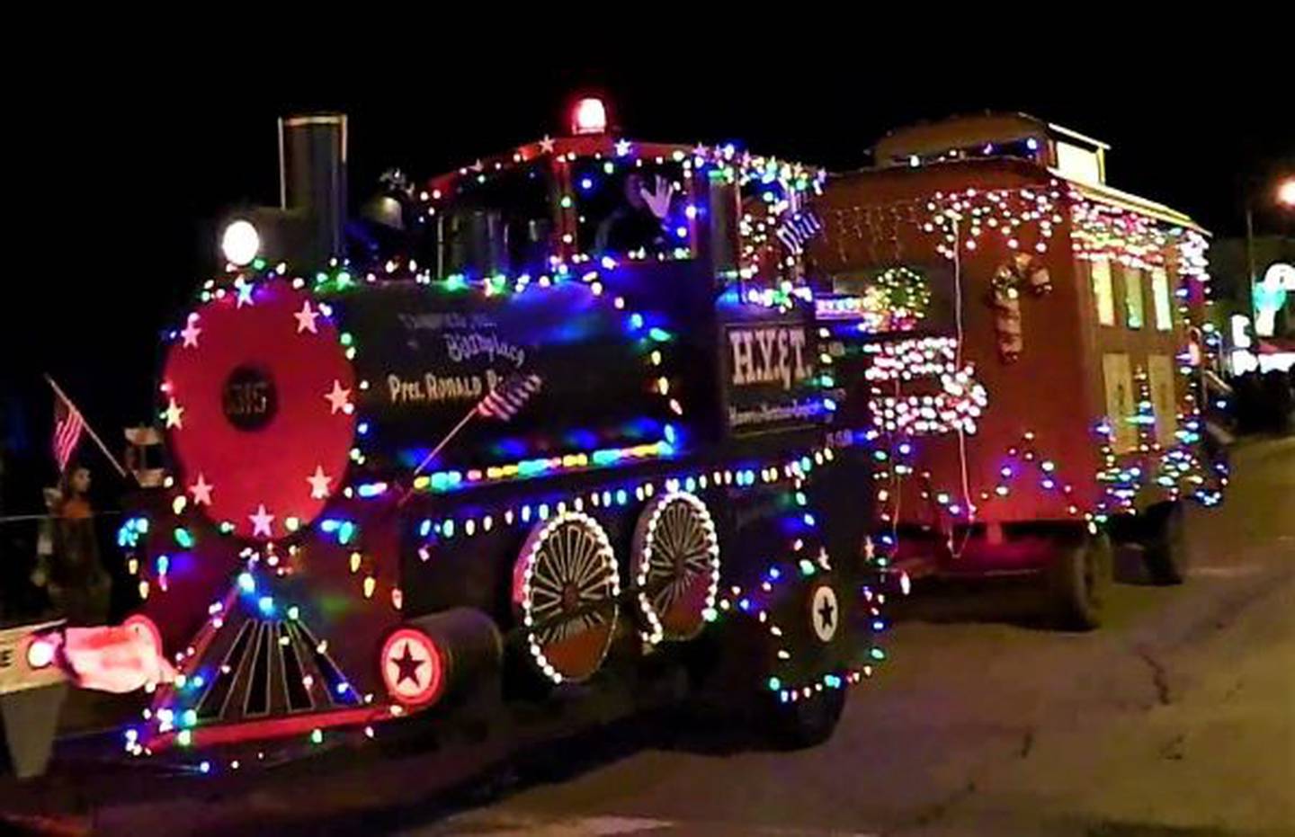 The Tampico Lions Club entered the HYT train and caboose and took grand prize for the Prophetstown Christmas Parade.