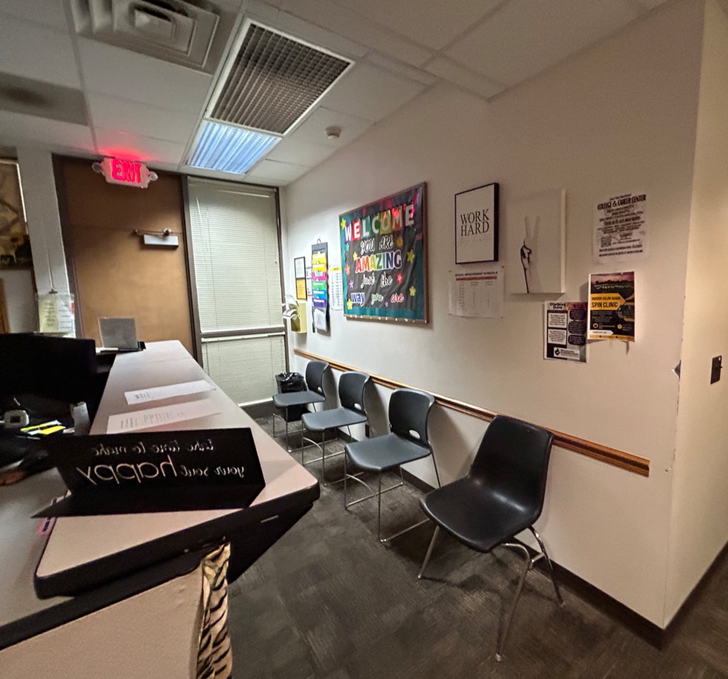 The old waiting area for the Joliet West High School counseling office.