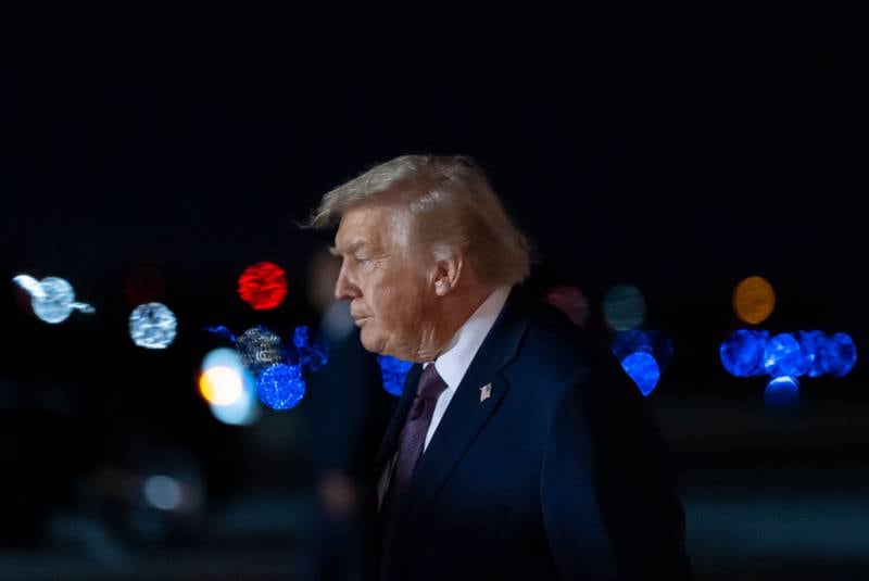 President Donald Trump arrives on Air Force One at Palm Beach International Airport, Saturday, Dec. 20, 2025, in West Palm Beach, Fla. (AP Photo/Alex Brandon)