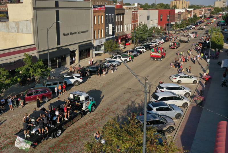 An aerial view of the L-P homecoming parade on Thursday, Oct. 2, 2025 downtown La Salle.