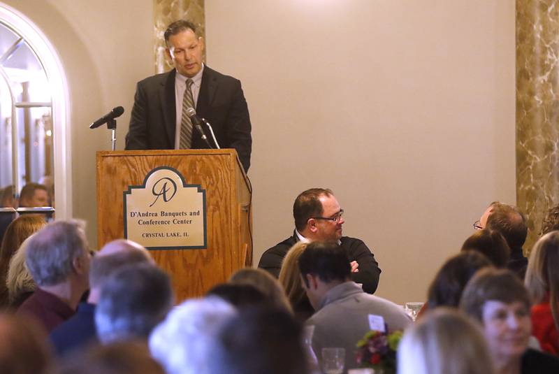 Village of Lakewood President David Stavropoulos speaks during the Crystal Lake Chamber of Commerce’s State of the Community Luncheon, Friday, Feb. 4, 2022, at D'Andrea Banquets & Conference Center. The annual luncheon feature guest speakers Crystal Lake Mayor Haig Haleblian and Village of Lakewood President David Stavropoulos who spoke about their respective communities.