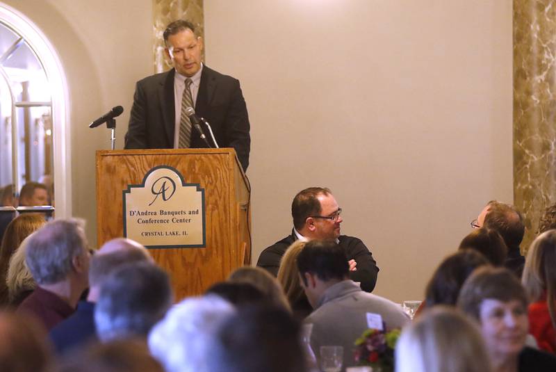 Village of Lakewood President David Stavropoulos speaks during the Crystal Lake Chamber of Commerce’s State of the Community Luncheon, Friday, Feb. 4, 2022, at D'Andrea Banquets & Conference Center. The annual luncheon feature guest speakers Crystal Lake Mayor Haig Haleblian and Village of Lakewood President David Stavropoulos who spoke about their respective communities.