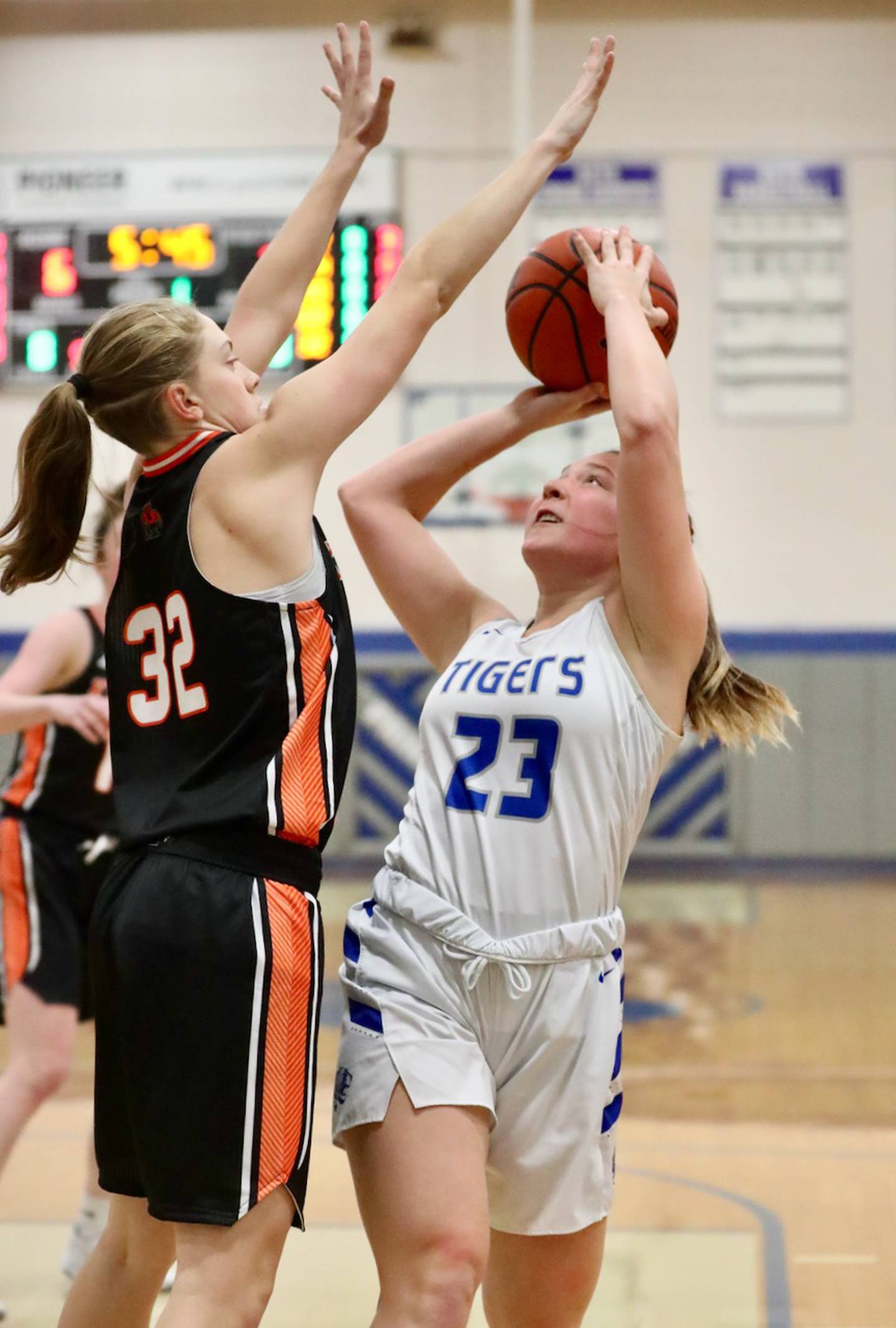 Princeton's Miyah Fox drives against Kewanee's Emma Crofton Monday night at Prouty Gym.