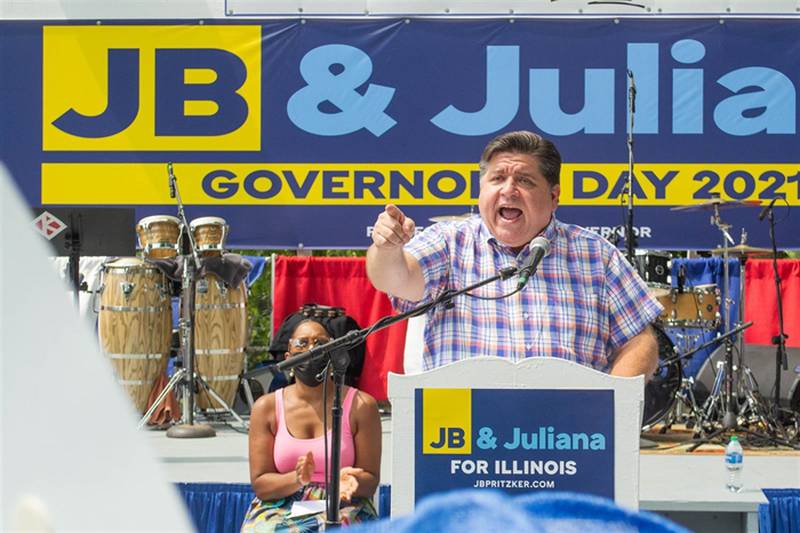 Gov. JB Pritzker fires up the crowd at Governor's Day at the Illinois State Fair last year.