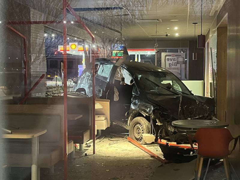 A car crashed into McDonald's restaurant at 4280 W. Jefferson St. , Joliet on Tuesday, Jan. 7, 2024.