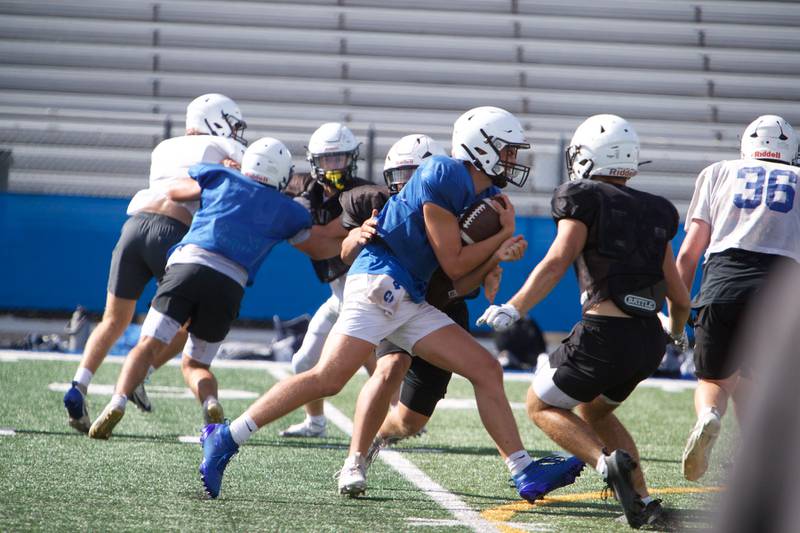 Geneva Varsity football run drills at practice on Thursday Aug.21,2025 in Geneva.