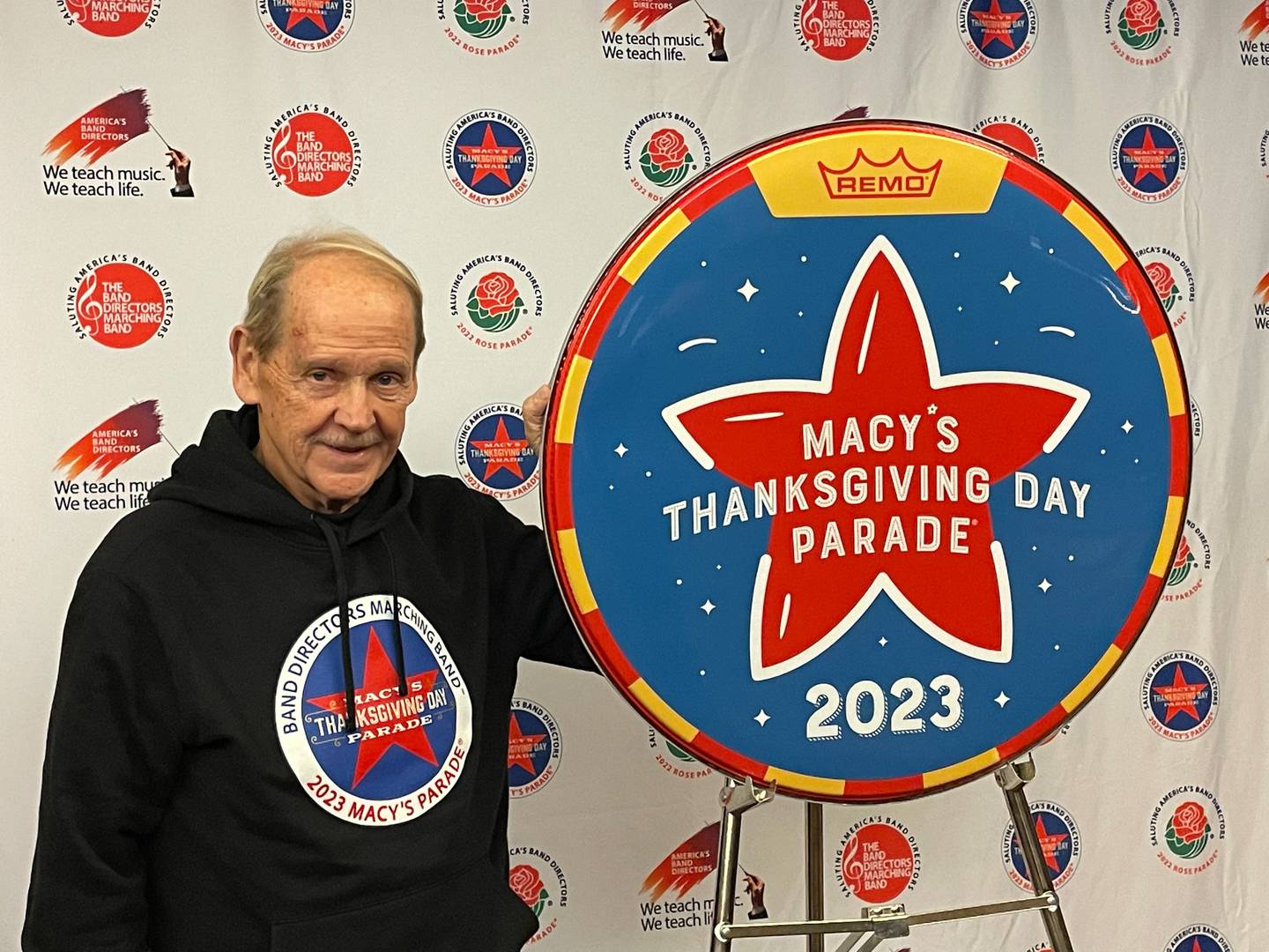 Michael Embrey, retired Northern Illinois band director, veteran and DeKalb resident, will march with the All-American Band Director’s Marching Band, a part of Saluting America’s Band Directors, a national group comprised of band directors who volunteer to help promote the power of music through events, in the 2023 Macy's Thanksgiving Day Parade in New York City, New York on Thursday, Nov. 23, 2023.