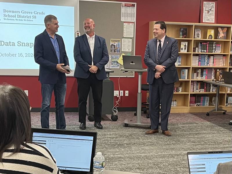 Downers Grove Grade School District 58 Assistant Superintendent for Business Todd Drafall (right) was presented with the Director Scholarship by the Illinois Association of School Business Officials during the district board meeting on Wednesday, Oct. 16, 2024