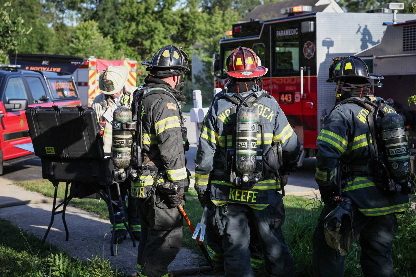 The Woodstock Fire/Rescue District responds to a fire at about 5 p.m. Tuesday, Sept. 2, 2025, to a residential fire alarm in the 200 block of Sparrow Drive in Woodstock. An officer who arrived ahead of the crew rescued a woman in a wheelchair from the smoke-filled home.