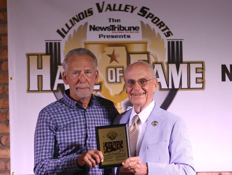 Mark Haberkorn, La Salle-Peru Township High School head volleyball coach smiles as is is introduced on stage during the Shaw Media Illinois Valley Sports Hall of Fame on Thursday, June 8, 2023 at the Auditorium Ballroom in La Salle.