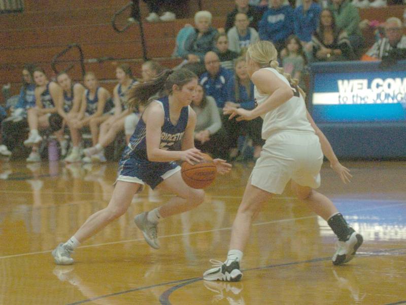 Princeton's Camryn Driscoll makes her moves against Erie-Prophetstown in Saturday's championship game of the Princeton Holiday Tournament.