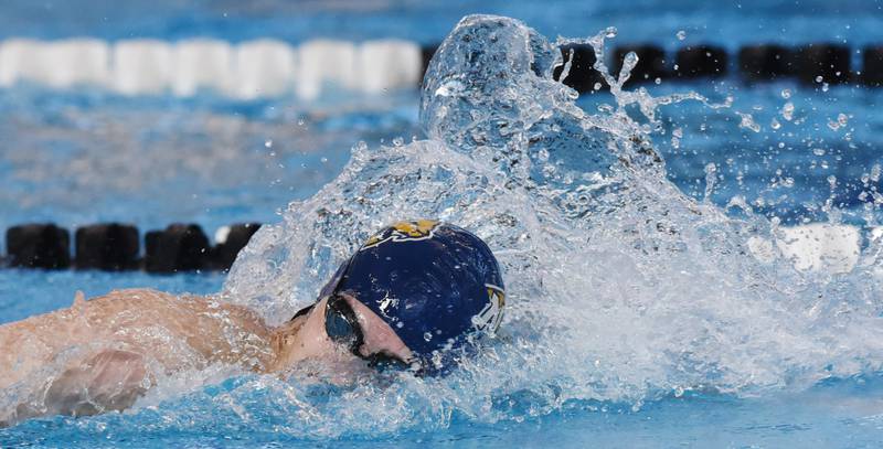Neuqua Valley’s Alex Parkinson swims the 500-yard freestyle during the boys state swimming and diving finals at FMC Natatorium on Saturday, Feb. 24, 2024 in Westmont.