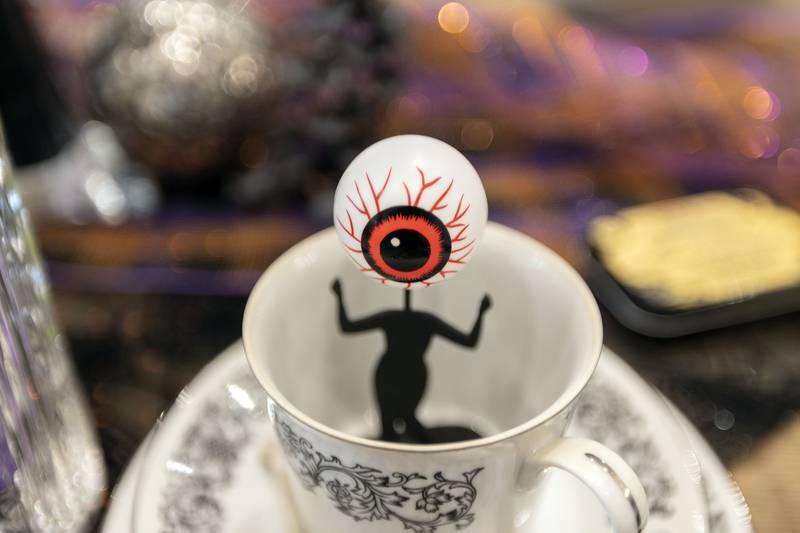 A goth inspired table setting sits on display Thursday, Nov. 13, 2025, at Rock River Hospice and Home’s Festival of Trees at McCormick Event Center in Rock Falls.