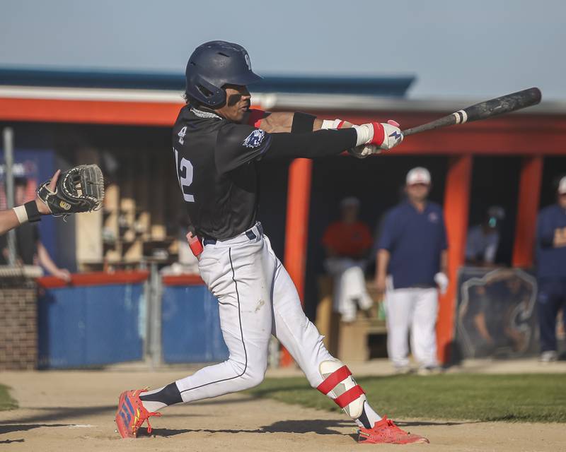Oswego East's Nick Brennan (24) walks off the mound after getting out of an early jam during baseball game Oswego East at Oswego.  May 14, 2026 in Oswego.