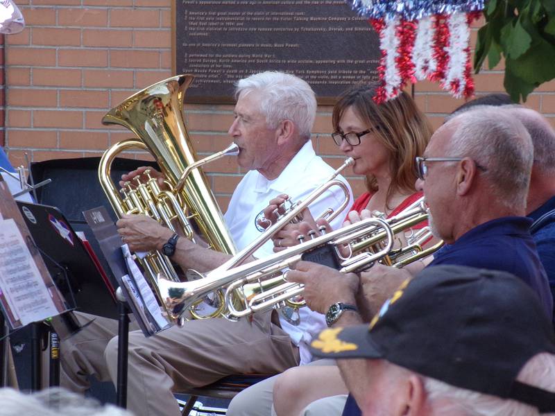 Members of the Peru Municipal Band perform Sunday, July 3, 2022, during a patriotic concert at the Maud Powell Plaza in downtown Peru.
