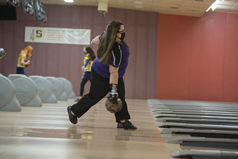 DIxon bowler Tianna Bryson rolls Wednesday against Sterling.