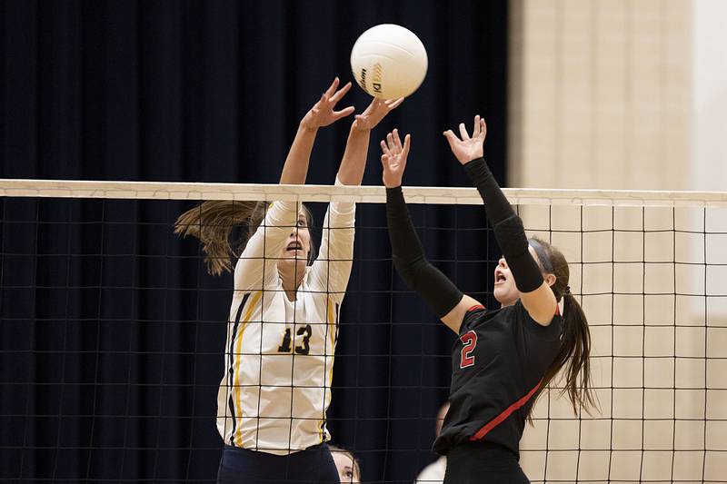 Polo’s Lindee Poper works the net in game one of their semifinal regional match Wednesday, Oct. 26, 2022 against Fulton.
