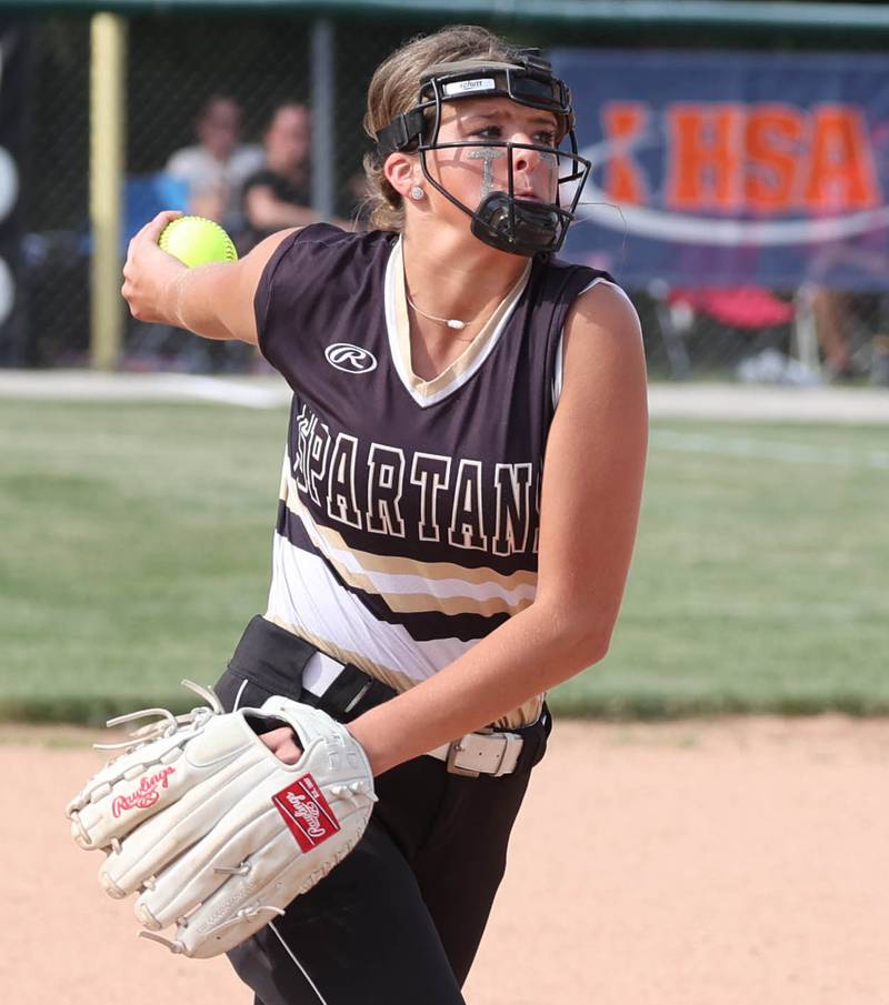 Sycamore's Addison Dierschow delivers a pitch during their Class 3A supersectional game Monday, June 3, 2024, against Antioch at Kaneland High School in Maple Park.