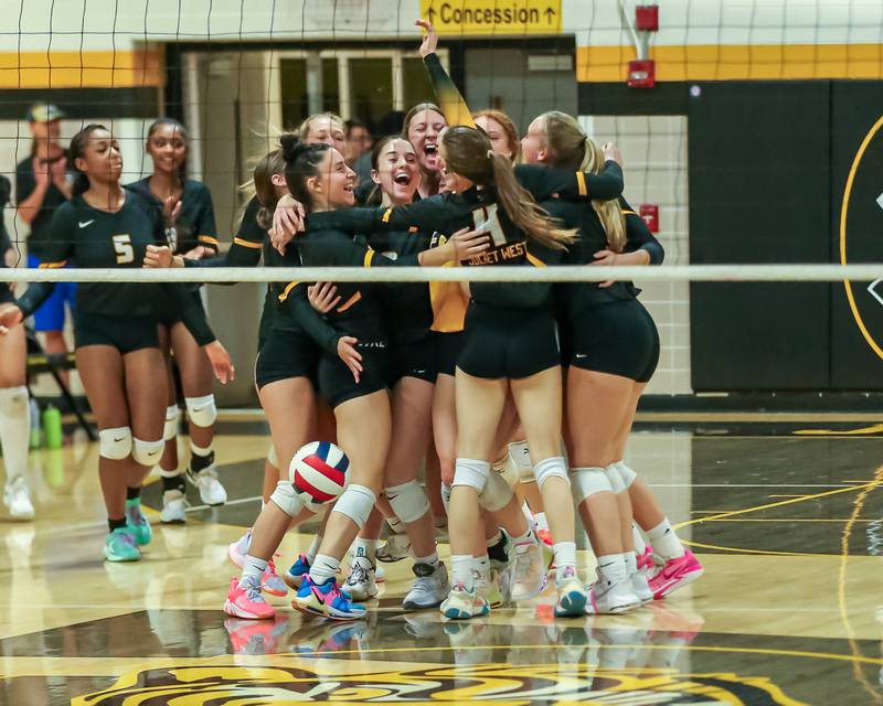 Joliet West celebrates winning the regional final over Bolingbrook.  Oct 26, 2023.