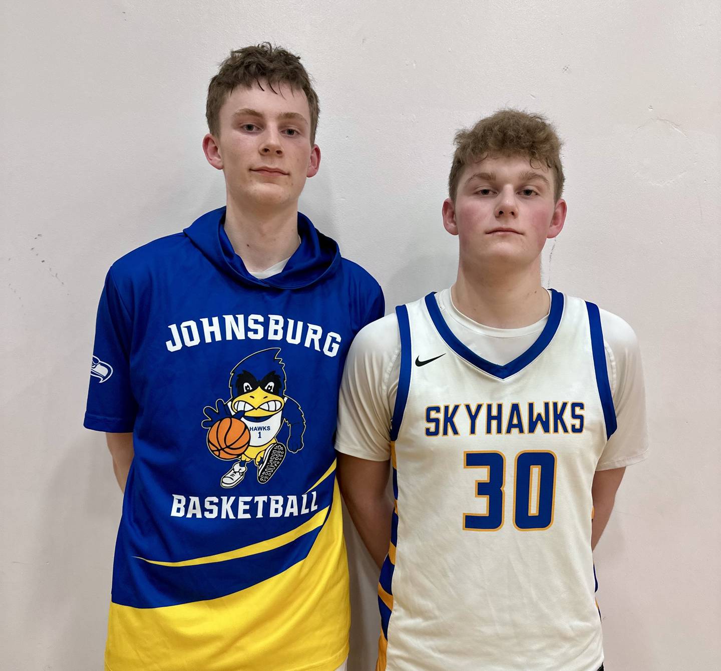 Josh Kaunas (left) and Jayce Schmitt (right) led Johnsburg in scoring during the team's 74-57 win over North Boone on Wednesday. Schmitt had 29 points, while Kaunas had 13 including 11 in the first quarter.
