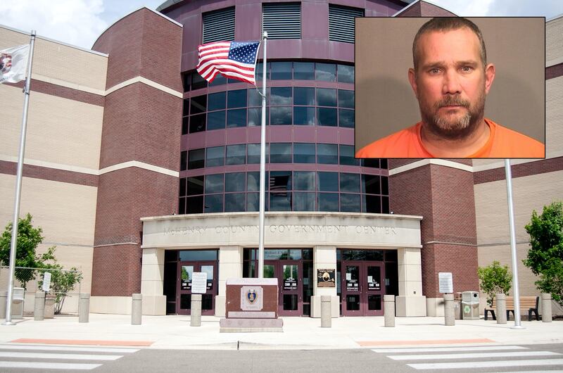 Inset of Christopher Crimaldi in front of Northwest Herald file photo of the McHenry County courthouse.