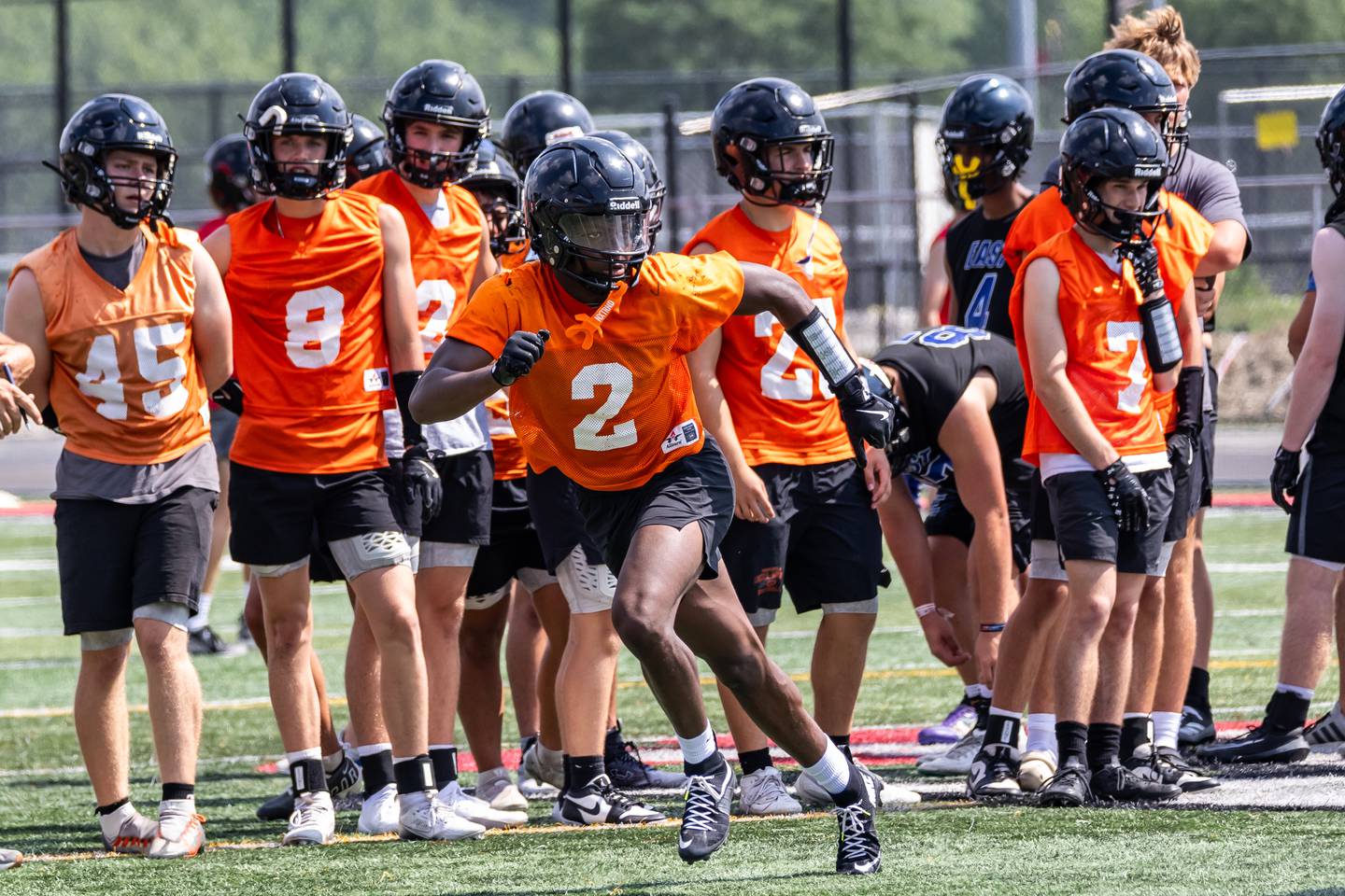 Lincoln-Way West's Jahan Abubakar participates in a scrimmage earlier this summer.