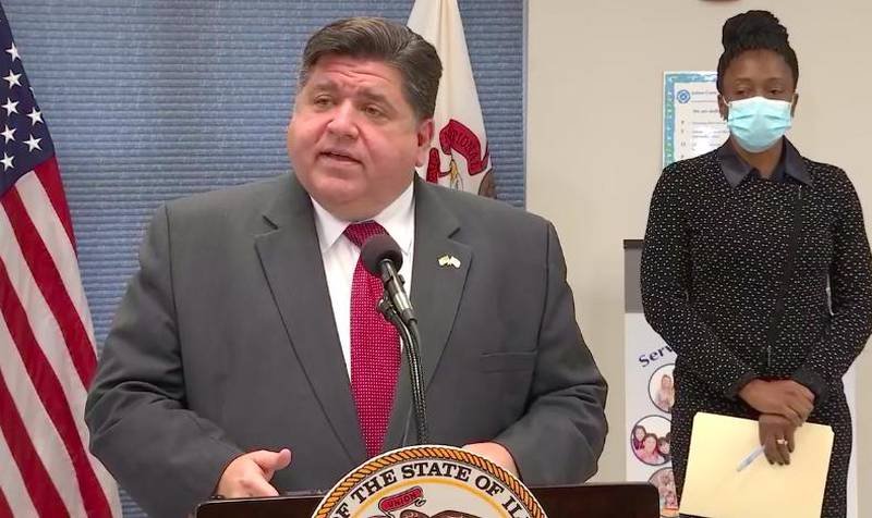 Gov. JB Pritzker speaks during a news conference Monday announcing mitigations for Southern Illinois' Region 5 to begin Thursday.