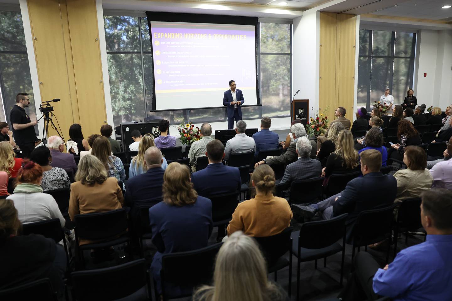 President Clyne Namuo speaks at the Joliet Junior College State of College Address on Tuesday, Oct. 8, 2024 in Joliet.