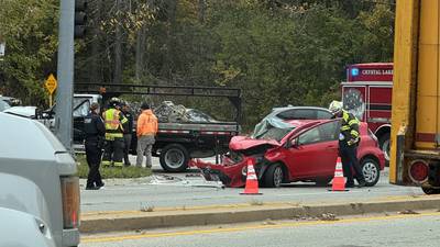Car, landscaping truck collide in Crystal Lake