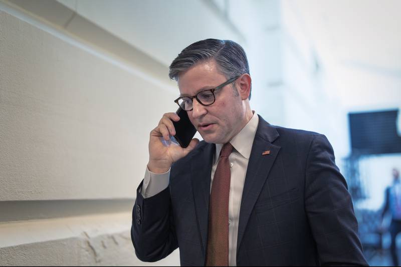 Speaker of the House Mike Johnson, R-La., arrives for an early morning strategy session with the Republican Conference, at the Capitol in Washington, Tuesday, July 22, 2025. (AP Photo/J. Scott Applewhite)