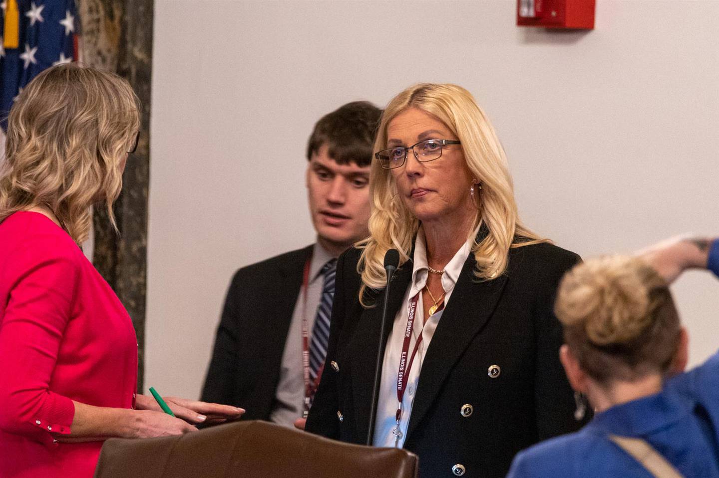 State Sen. Sue Rezin, R-Morris, watches on May 19, 2023, as the Senate votes on her bill lifting the state’s moratorium on nuclear plant construction.
