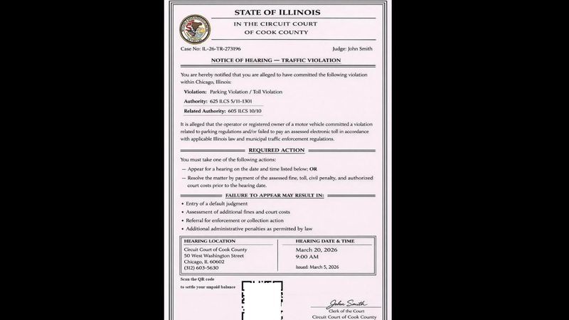 Officials warn of scam demanding payment for Cook County traffic violations through QR code 