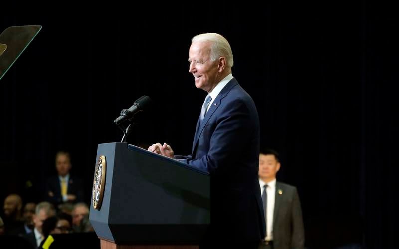 President Joe Biden speaks Wednesday, July 7, 2021, at McHenry County College in Crystal Lake.