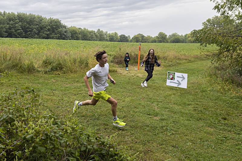 Bentlee Lawrence, 12, of Rock Falls leads the pack Saturday, Sept. 16, 2023 through the fun run.