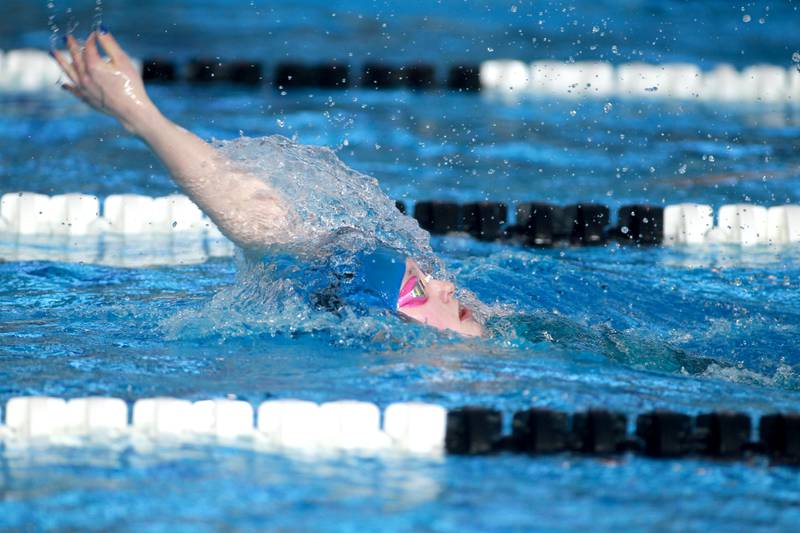 St. Charles North’s Isabelle Beu swims the 200-yard individual medley championship heat during the IHSA Girls State Swimming and Diving Championships at the FMC Natatorium in Westmont on Saturday, Nov. 11, 2023.