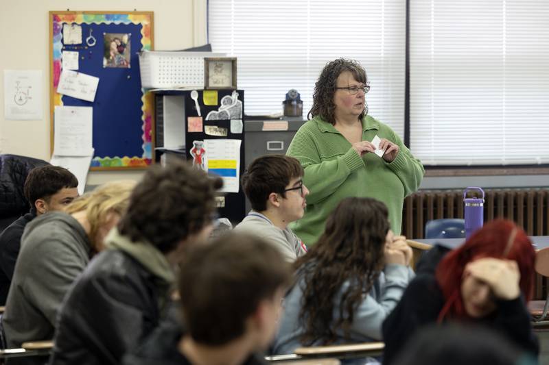 Heidi Ripley quizzes her class Rock Falls High School. Teachers Ripley and Amy Heffelfinger run the Family and Consumer Sciences Department at RFHS.