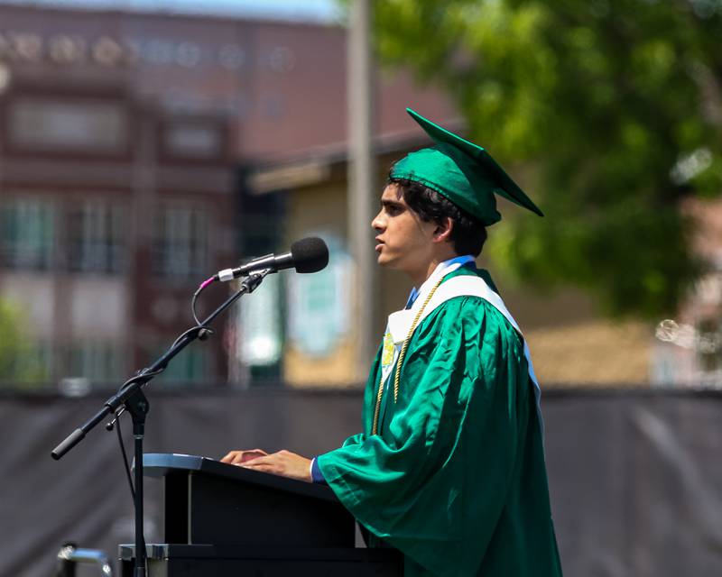 Veer Sule gives his "Ready for the Future" speech during the York Graduation Ceremony. May 21, 2023.