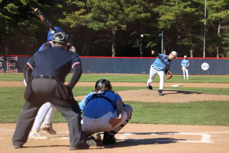 Kankakee's Bryce Deany releases a pitch during the Kays' 8-4 loss to Clifton Central on Monday, May 11, 2026.
