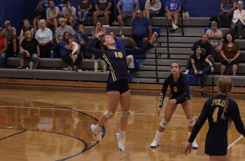 Polo volleyball player Bridget Call (16) goes up for a hit this season