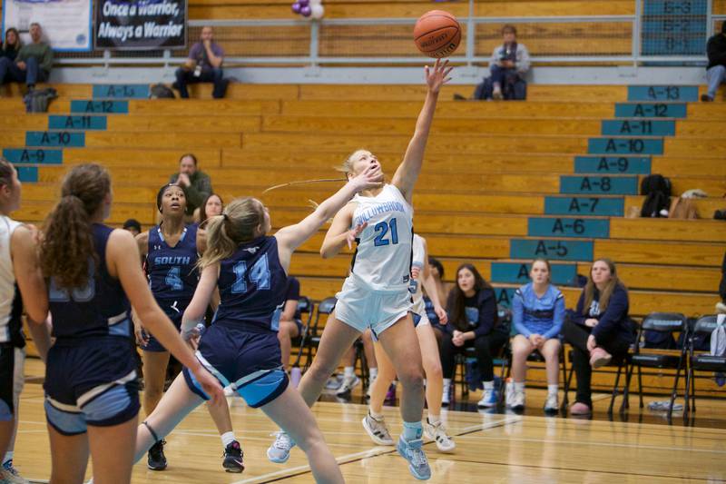 Willowbrook's Nina Nytko goes in for the layup against Downers Grove South on Friday, Feb.3,2023 in Villa Park.