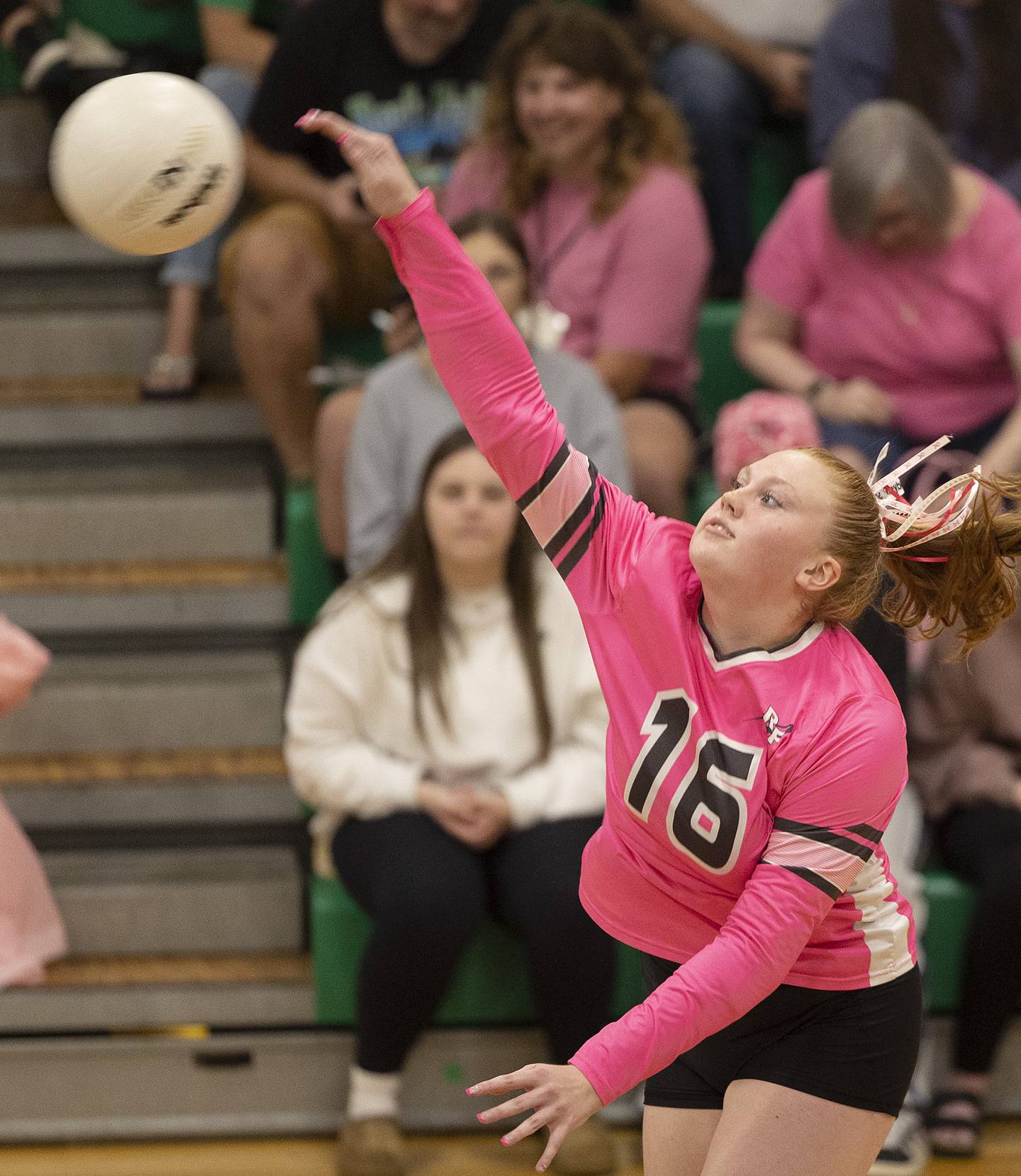 Rock Falls' Taylor Segneri spikes against North Boone Tuesday, Oct. 14, 2025.