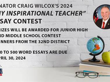 Highlight favorite teacher in ‘My Inspirational Teacher’ essay contest from state Sen. Craig Wilcox